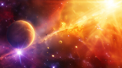 Wall Mural - A celestial scene with planets and nebula in a vibrant cosmic space illustration artwork view