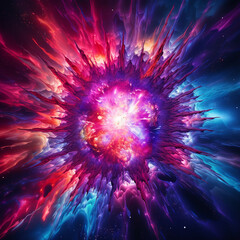 Wall Mural - A vibrant explosion of cosmic energy with swirling clouds of purple red and blue hues in space art