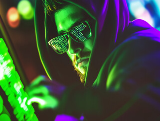cyberpunk hacker in neon glow