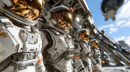 Wall Mural - Futuristic Space Station with Astronauts Preparing for Mission