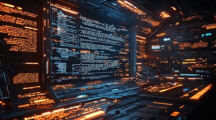 Wall Mural - Futuristic Holographic Screen Displaying AI Gene Data in Technology