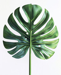 Wall Mural - Monstera leaf isolated on white background, showcasing vibrant green hues