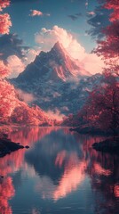 Wall Mural - serene twilight reflections over mountains and calm waters