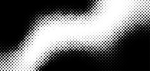 Leinwandbilder - Stipple pointillism texture. Sand, grain gradient. Abstract black halftone wavy circles composed of various dots on transparent background. Geometric vector pattern for banner, card, comic book