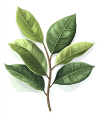 Wall Mural - rubber plant branch with vibrant green leaves isolated on white