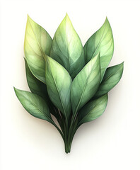 Wall Mural - Green leaves with soft gradient isolated on white background