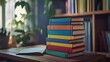 © DeepView - Stack of Colorful Hardcover Books on Wooden Table