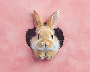 bunny peeking pink hole.