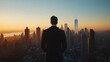 © The other house - Confident man observing urban landscape from high-rise building