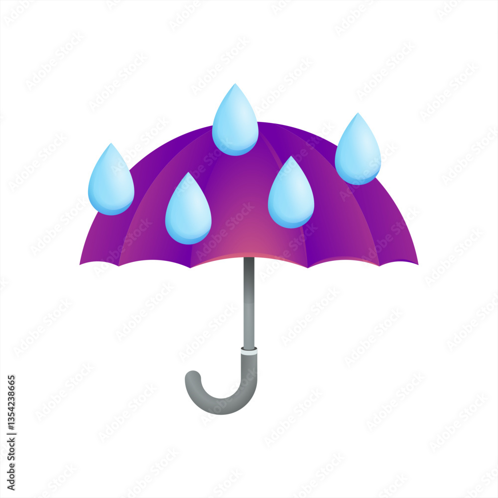 Purple umbrella emoji with rain drops, vector 10 eps. Stock Vector ...