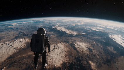 Wall Mural - exploring the vastness of space, an astronaut gazes down at earth's majestic landscapes from orbit