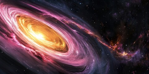 Wall Mural - cosmic bloom: black hole galaxy in vibrant pinks, yellows, and purples.