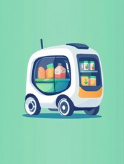 Poster - Futuristic eco-friendly delivery vehicle transporting orders in a vibrant modern design with clean lines