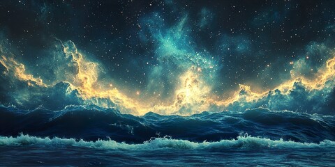 Wall Mural - nebula ocean: a celestial sea of stars and cosmic wonders in deep space.