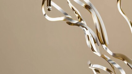 Wall Mural - abstract sculpture of metallic strips twisting elegantly against a neutral background, showcasing mo