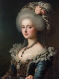 Elegant woman portrait in luxurious rococo attire.