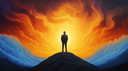 Sticker - businessman on top of mountain