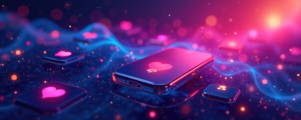 Colorful gradient app icons on a futuristic background, vibrant, tech, gradient