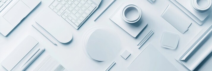 Aufkleber - Professional paper art background with office elements designed in 3D layered style for creative workspace inspiration