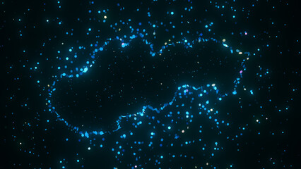 Wall Mural - futuristic digital visualization of slovakia map composed of glowing blue particles. the abstract co