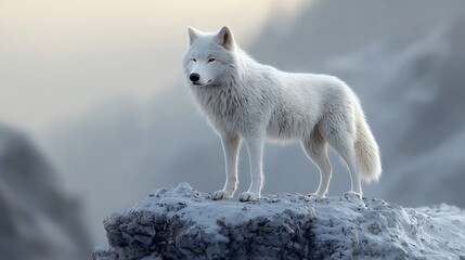 Wall Mural - majestic white wolf on rocky peak