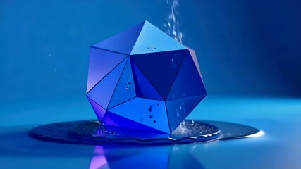 Poster - Iridescent Geometric Shape Glistens as Water Cascades Over Its Surface