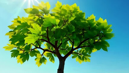 Poster - A Vibrant Tree with Lush Green Leaves Flourishes Under the Bright Sun in a Serene Natural Setting
