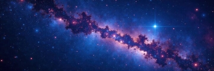 Milky Way galaxy with vibrant stars and space dust in a dark blue cosmic background, cosmic background, galaxy