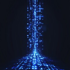 Poster - Digital Stream: A Futuristic Data Flow in Binary Code, Illuminated in Neon Blue, Conveying Connectivity and Technological Advancement.