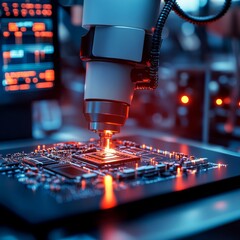 Poster - Precision Robotics: Microscopic Examination of a Modern Circuit Board in Advanced Technological Environment