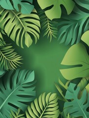 Aufkleber - Fresh eco-friendly paper art featuring layered tropical leaves creating a vibrant green background suitable for natural aesthetic designs