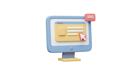 Isolated Computer Screen with Website Interface and Notification