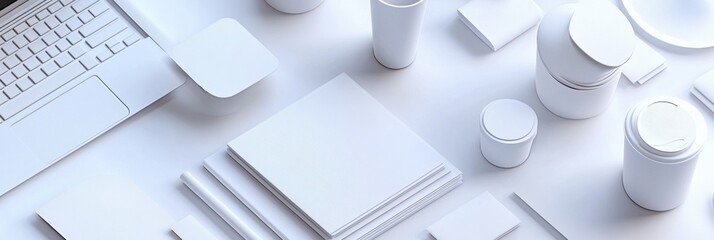 Aufkleber - Creative paper cut design featuring office elements arranged in a clean 3D style for a modern workspace