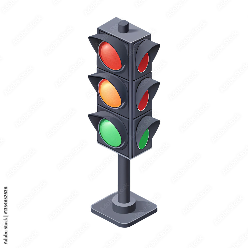 3d traffic light with red, yellow, and green signals isolated ...