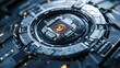 © Benzbutter - Futuristic Technology Background with Circular Element and Glowing Orange Light in Dark Metallic Design