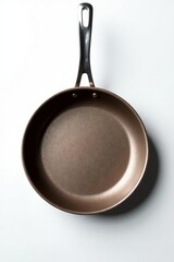 Empty frying pan with long handle on white backdrop, cuisine, chef, skillet