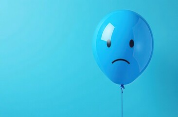 Wall Mural - Blue balloon with a sad face on blue background with some blank space for Blue monday post