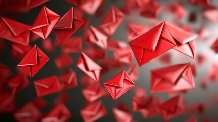 Poster - Red envelopes falling, digital communication concept.