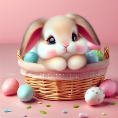 Wall Mural - easter bunny with its eggs