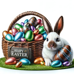 Wall Mural - easter bunny with its eggs