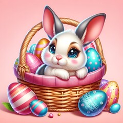 Wall Mural - easter bunny with its eggs
