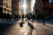 © william87 - People crossing the street in London at sunset with long shadows