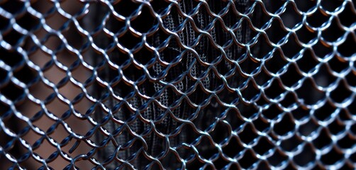 Close-up of metallic speaker grille mesh texture, intricate pattern, technology, backdrop