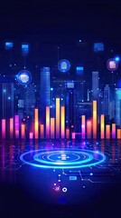 Wall Mural - futuristic city skyline with digital graphs, data visualization for technology, ai themes