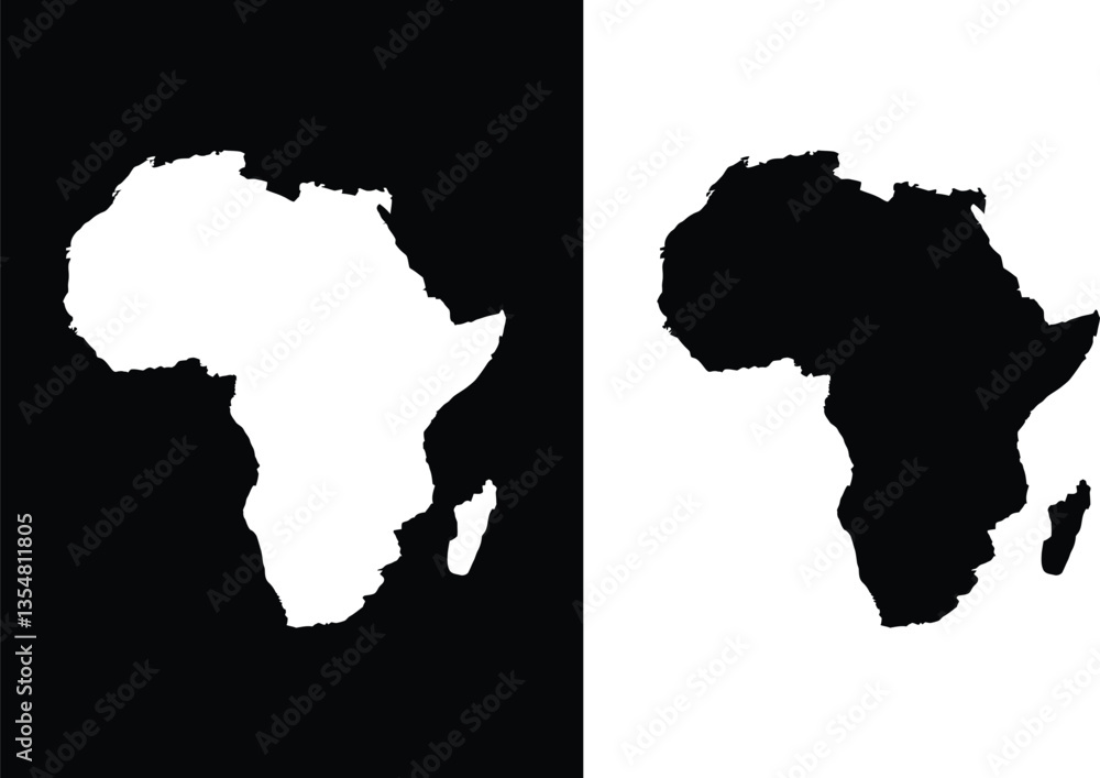 Black Silhouette Africa Map Outline Vector Graphic Isolated on White ...