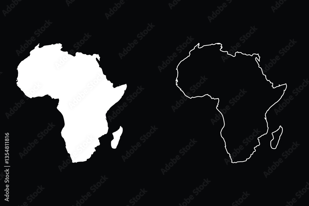 Black Silhouette Africa Map Outline Vector Graphic Isolated on White ...