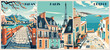 © Digital Nomad - Set of Travel Destination Posters in retro style. Japan, Paris, Greece digital prints. International summer vacation, holidays concept. Vintage vector colorful illustrations.