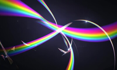 Wall Mural - blurred rainbow refraction overlay effect. light lens prism effect on black background. holographic 