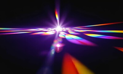 Wall Mural - blurred rainbow refraction overlay effect. light lens prism effect on black background. holographic 