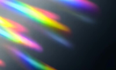 Wall Mural - blurred rainbow refraction overlay effect. light lens prism effect on black background. holographic 